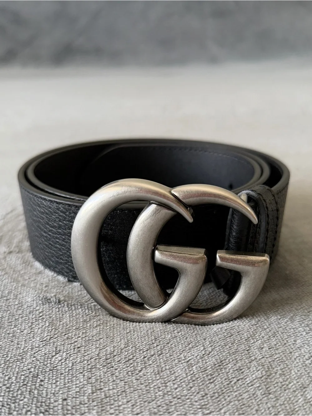 Gucci Double G Buckle Black Leather Men's Belt Size 85/34